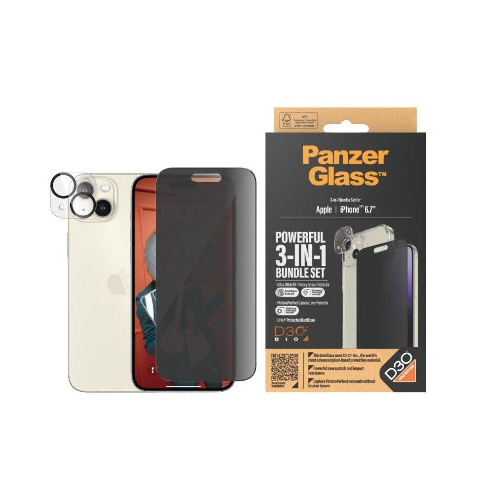 PanzerGlass Ultra Wide Fit 3in1 Privacy Bundle for iPhone 15 Plus, B1174+P2811 - Clear