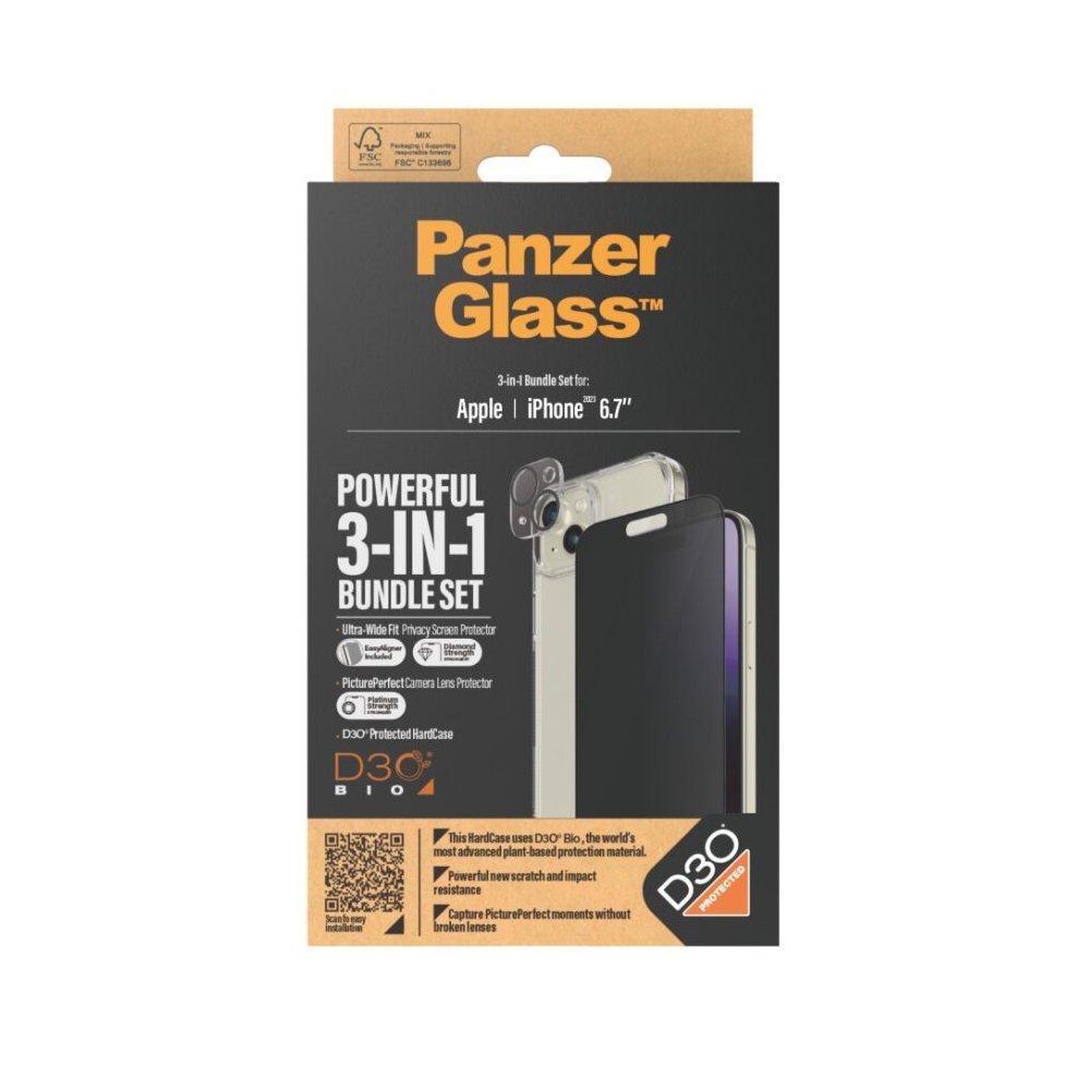 PanzerGlass Ultra Wide Fit 3in1 Privacy Bundle for iPhone 15 Plus, B1174+P2811 - Clear