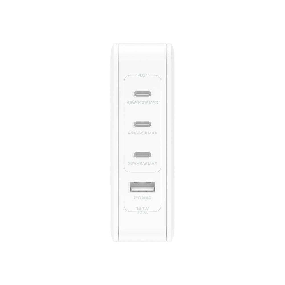 BELKIN Boostcharge Pro 4 Ports GaN Wall Charger, 140W, Universal Plugs, WCH014btWH - White