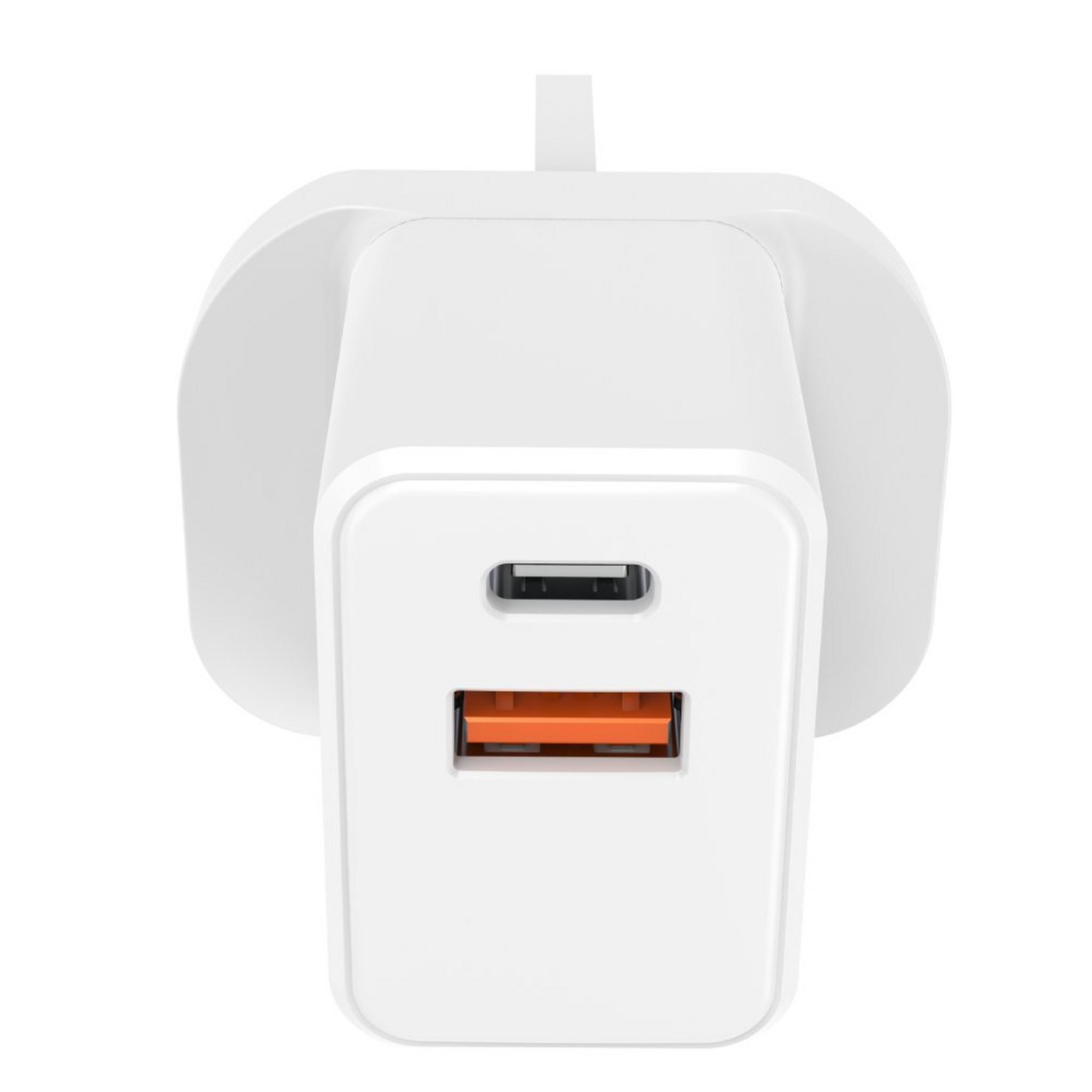 EQ Gan 20W Power Delivery Wall Charger, USB-C + USB-A Ports, VTX-20VHAC-3 – White
