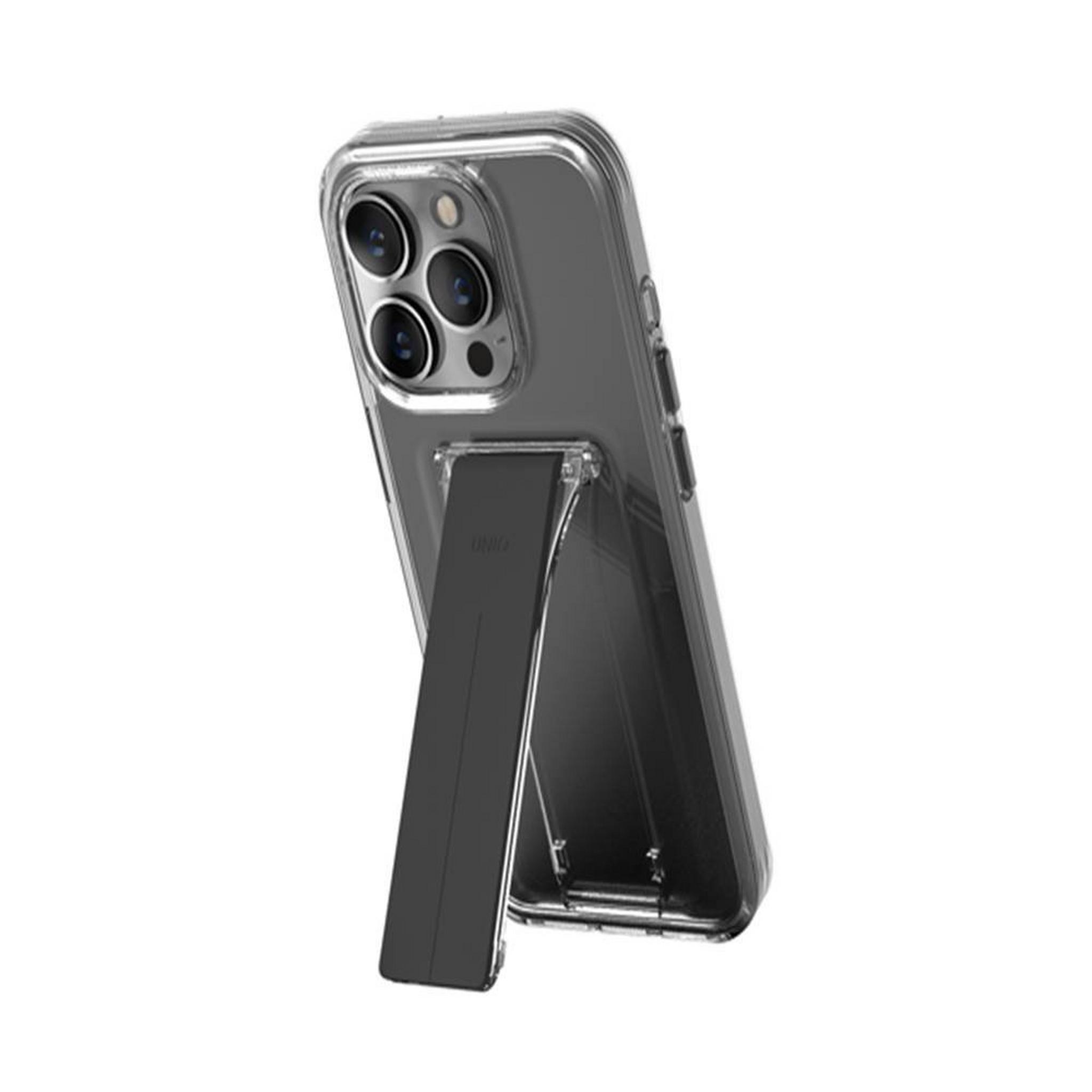 UNIQ Heldro Mount with Stand Case for 6.7-inch iPhone 15 Pro Max, 8886463685846- Smoke