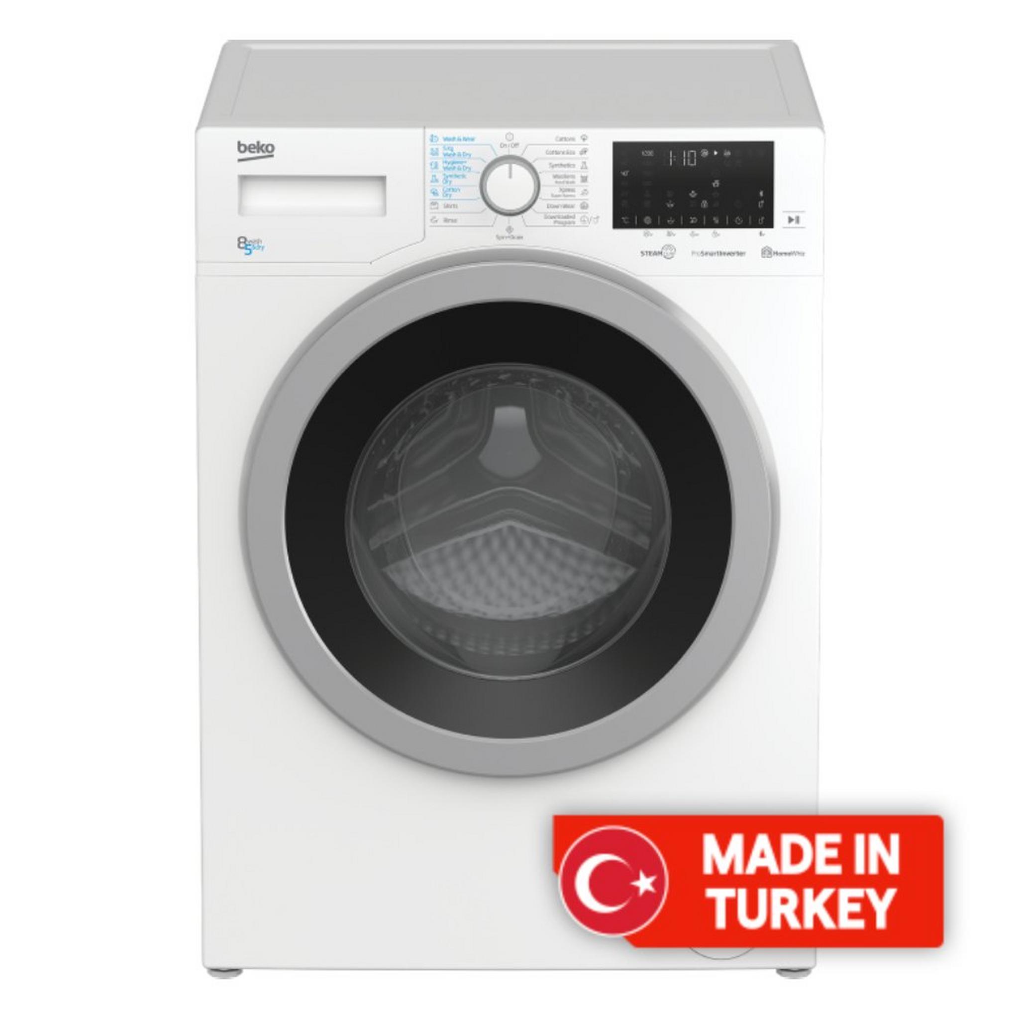 Beko Front Load Washer Dryer, 8KG Washing Capacity, 5KG Drying Capacity, HTV8636XS - White