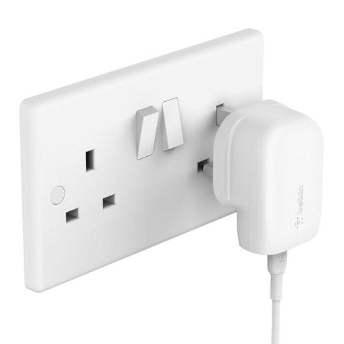 Belkin USB-C PD 3.0 PPS Wall Charger 30W + USB-C Cable with Lightning Connector, WCA005MY1MWH-B5 – White