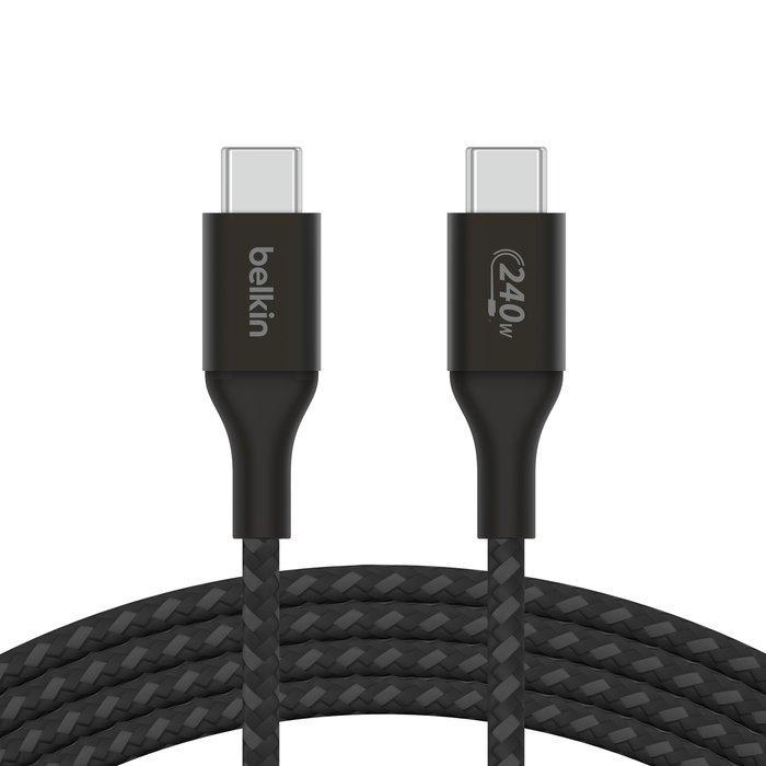 Buy Belkin usb-c to c braided cable, 240w, 1m, cab015bt1mbk – black in Kuwait