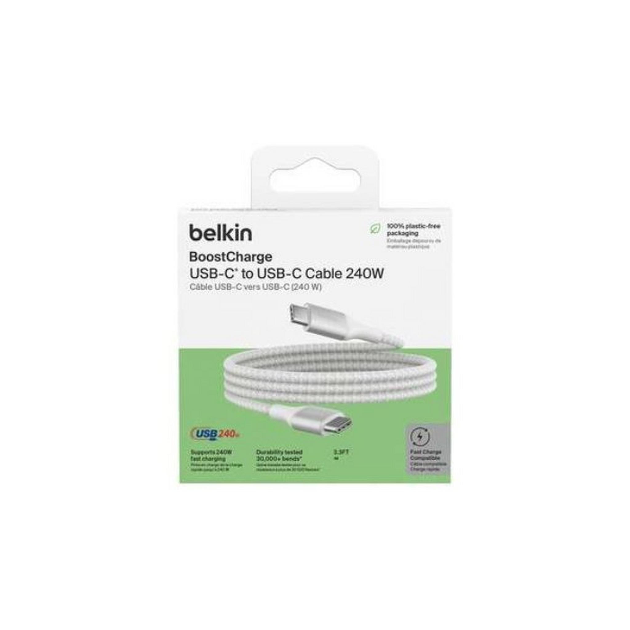 Belkin USB-C to C Braided Cable, 240W, 1M, CAB015BT1MWH – White