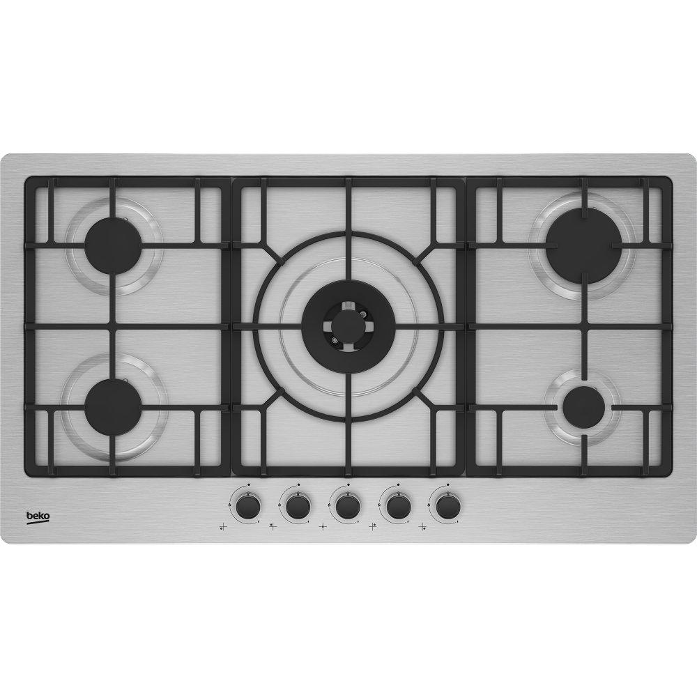 Beko Built-in Gas Hob, 90cm, 4 Burners and 1 wok burner, HIMW95225SXEL - Stainless Steel