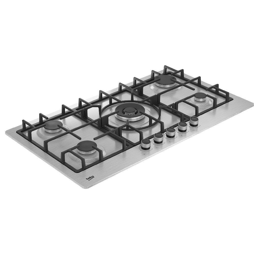 Beko Built-in Gas Hob, 90cm, 4 Burners and 1 wok burner, HIMW95225SXEL - Stainless Steel