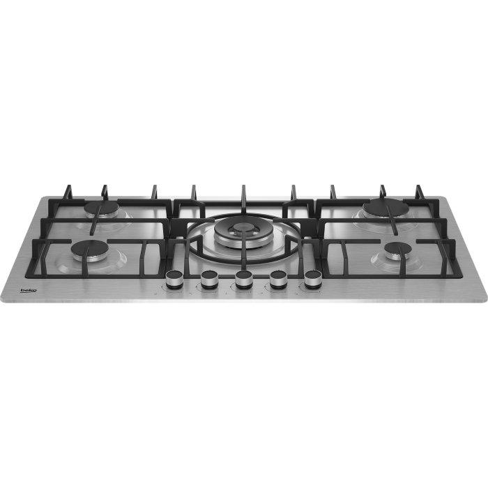 Beko Built-in Gas Hob, 90cm, 4 Burners and 1 wok burner, HIMW95225SXEL - Stainless Steel