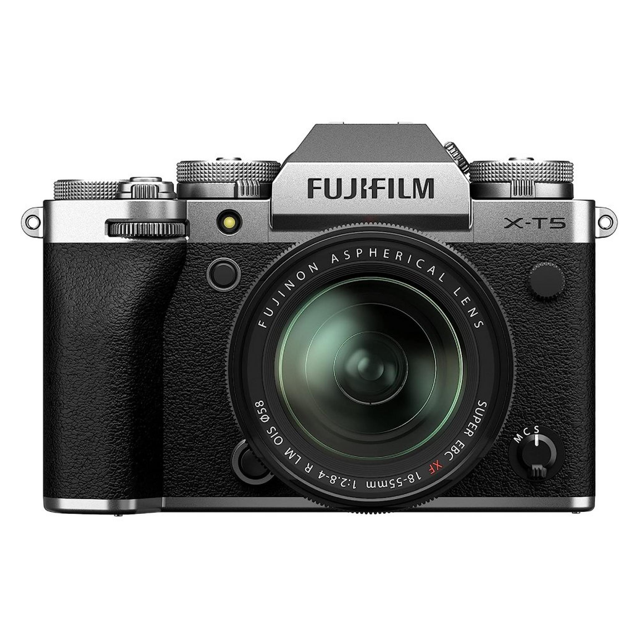 كاميرا ديجيتال بدون مرآة من فوجيفيلم + عدسة اكس اف 18-55 ملم، X-T5 – فضي