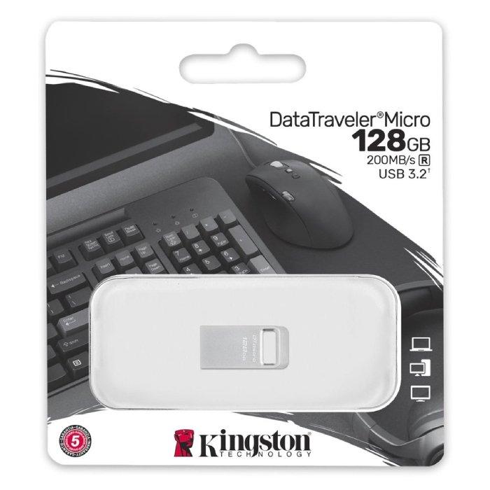 KINGSTON DataTraveler Micro Metal USB, 128GB, 200MB/s, USB 3.2 Gen 1, DTMC3G2/128GB – Silver