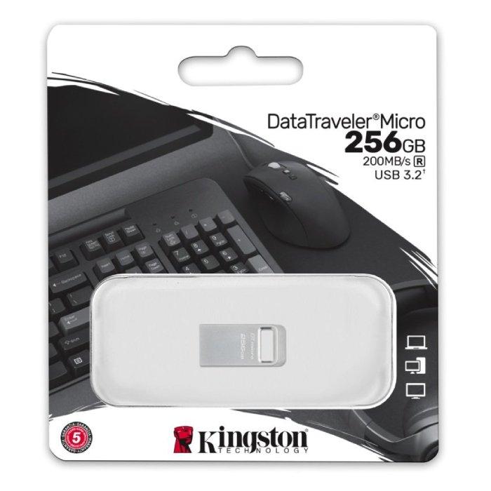 KINGSTON DataTraveler Micro Metal USB, 256GB, 200MB/s, USB 3.2 Gen 1, DTMC3G2/256GB – Silver