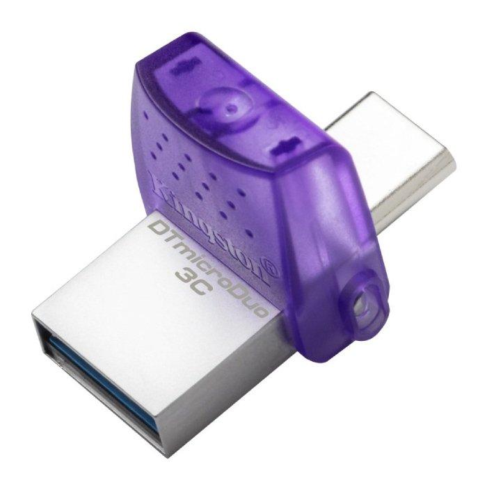 KINGSTON Data Traveler microDuo 3C USB Flash Drive, 256GB, 200MB/s, USB-A | USB-C, DTDUO3CG3/256GB – Purple