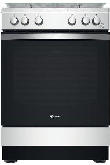 Indesit 4 Burners Gas Cooker – Stainless Steel + Whirlpool Wall Mounted Cooker Hood – Silver, 60 cm - IS67G1PCX+WSLK 65