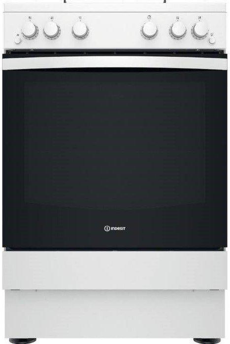 Indesit 4 Burners Standing Electric Cooker - White + Freestanding Cooker Hood - Inox, 60 cm - IS67E4KHW+ISLK66F