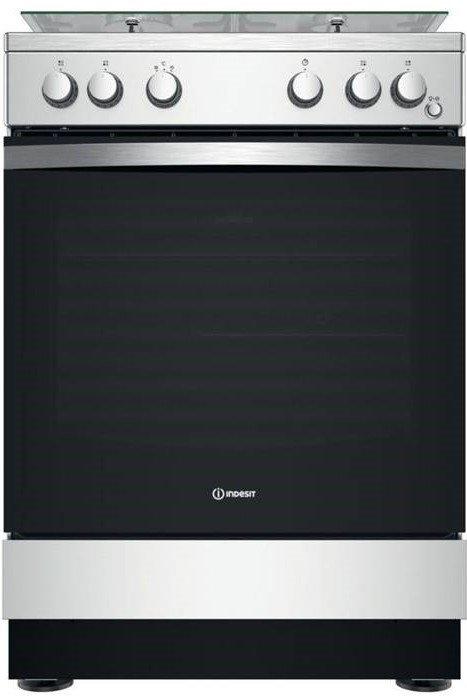 Indesit 4 Burners Gas Cooker – Stainless Steel + Freestanding Cooker Hood - Inox, 60 cm - IS67G1PCX+ISLK66F