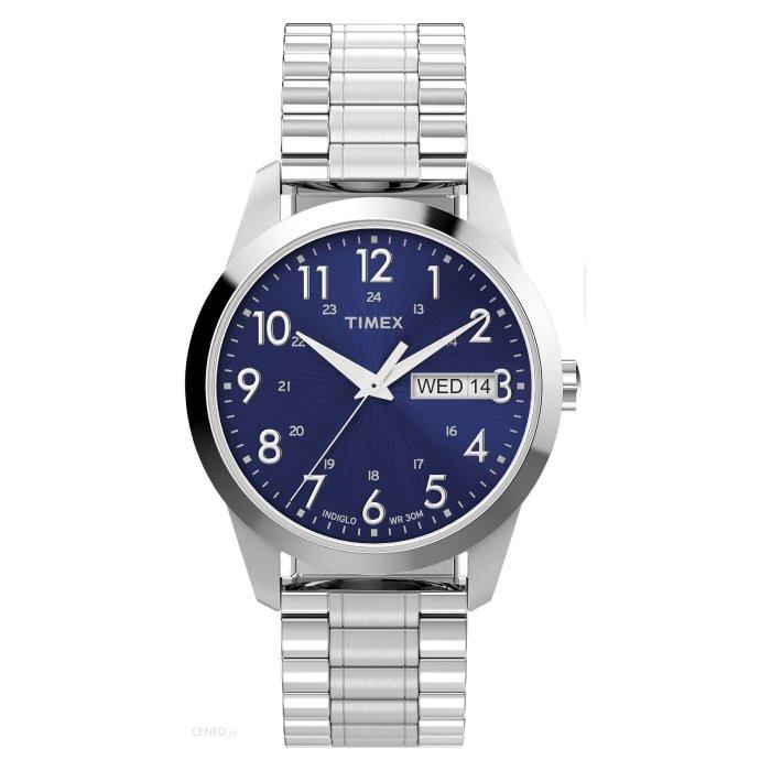 Timex Main Street 36 mm horloge, uniseks - paarse nylon band, digitale wijzerplaat, blauwe kast, TW2W72400