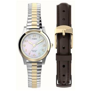 Buy Timex watch gift set for women, analog, 25mm, stainless steel strap + extra leather str... in Kuwait