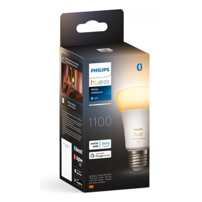 Philips Hue White Ambiance A60 E27 Smart Bulb, 11-Watt, 1100 Lumen, 929002468401 – White