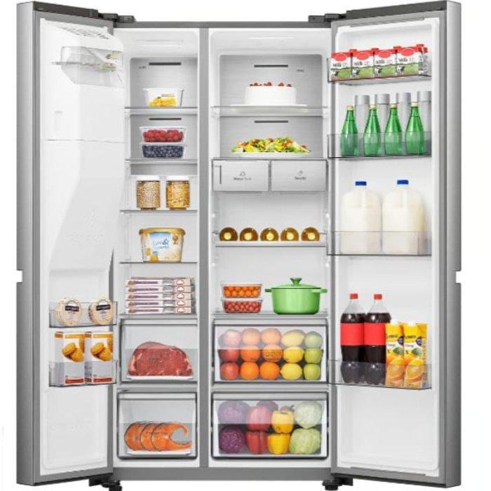 ثلاجة وفريزر ببابين متجاورين ما هايسنس، 29 قدم مكعب، سعة 819 لتر، RS819N4ISU – فضي