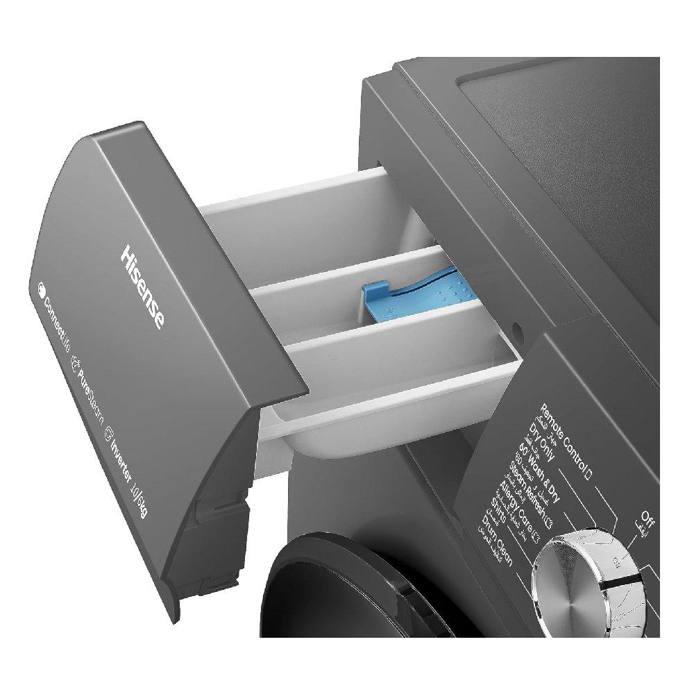 غسالة ونشافة تحميل أمامي من هايسنس، سعة 10/6 كيلو غرام، WDQA1014VJMWT – تيتانيوم رمادي