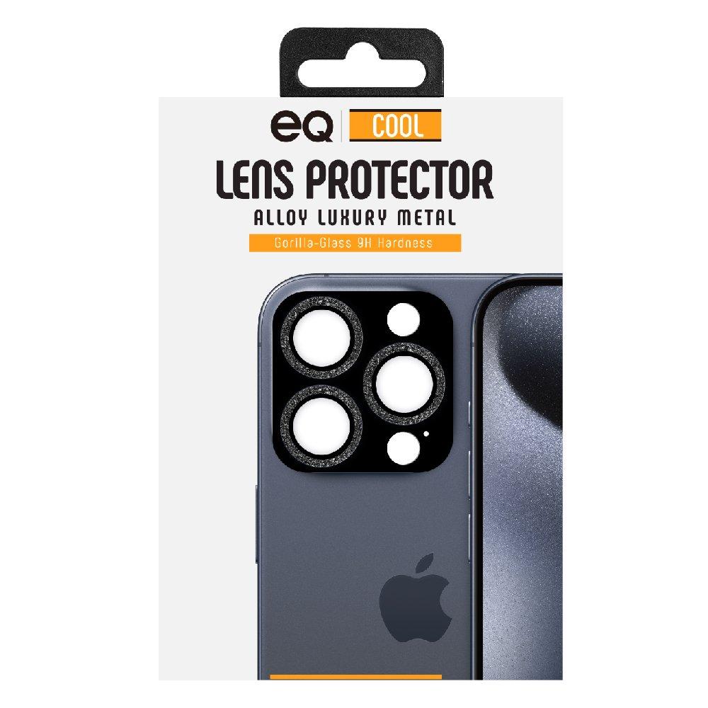 EQ Flash Diamond Camera Lens Protector 3 Pieces for iPhone 15 Pro & Pro Max, EQ-IPH FLSH 3S BK – Black 