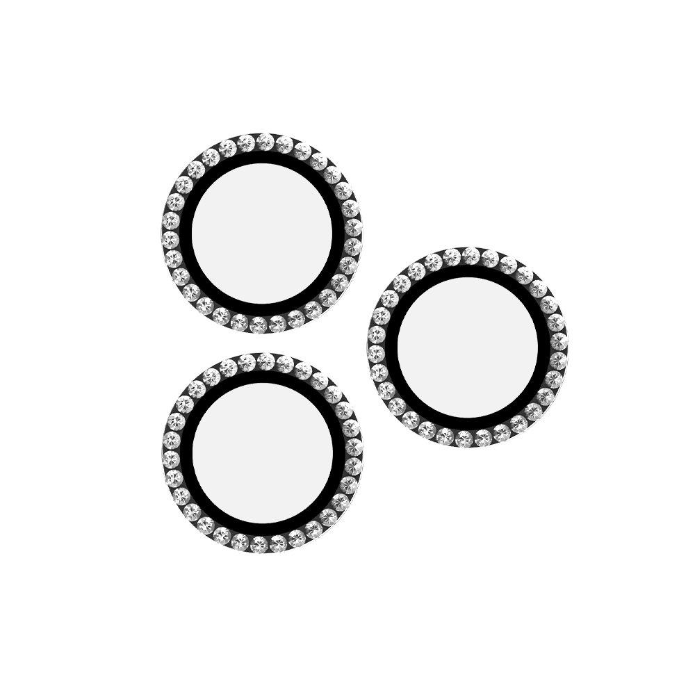 EQ Crystal Diamond Camera Lens Protector 3 Pieces for iPhone 15 Pro & Pro Max, EQ-IPH CRYSL 3S BK – Black 
