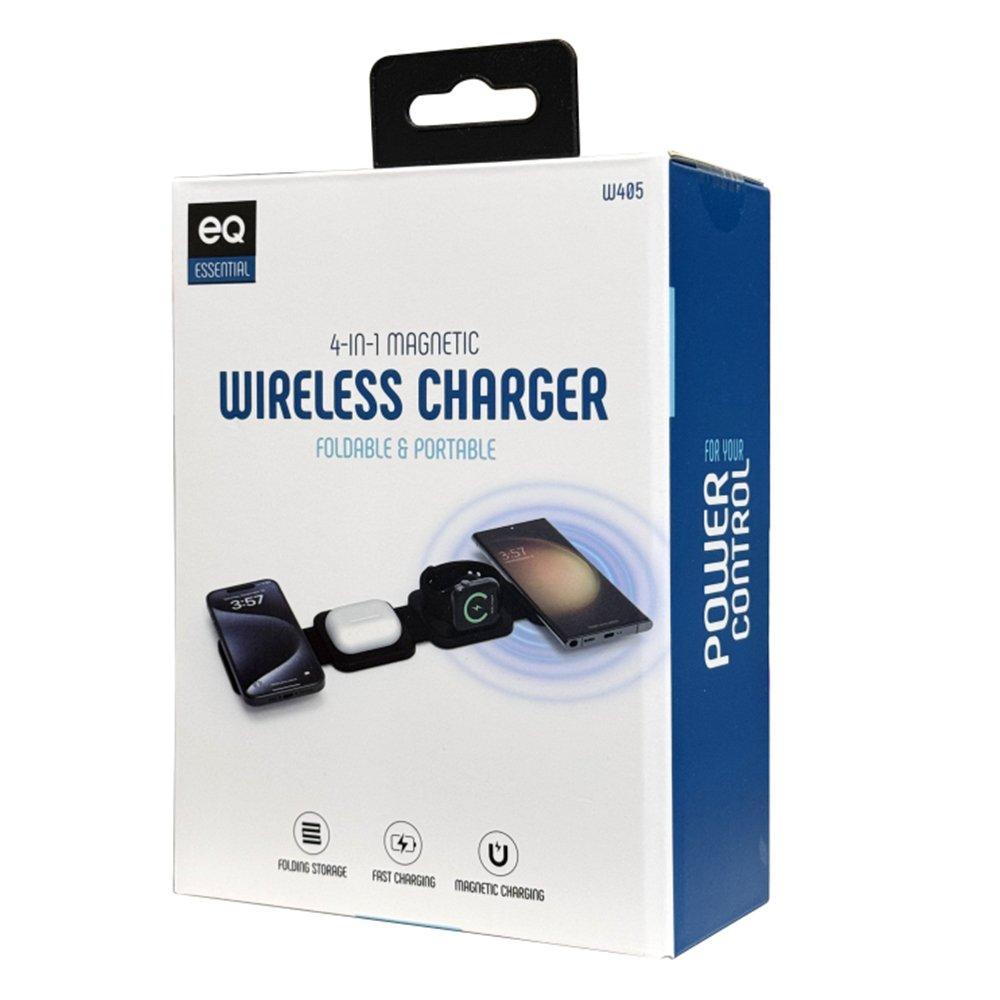 قاعدة شحن لاسلكية مغناطيسية 4 في 1 من إي كيو، EQ-W405 - أسود