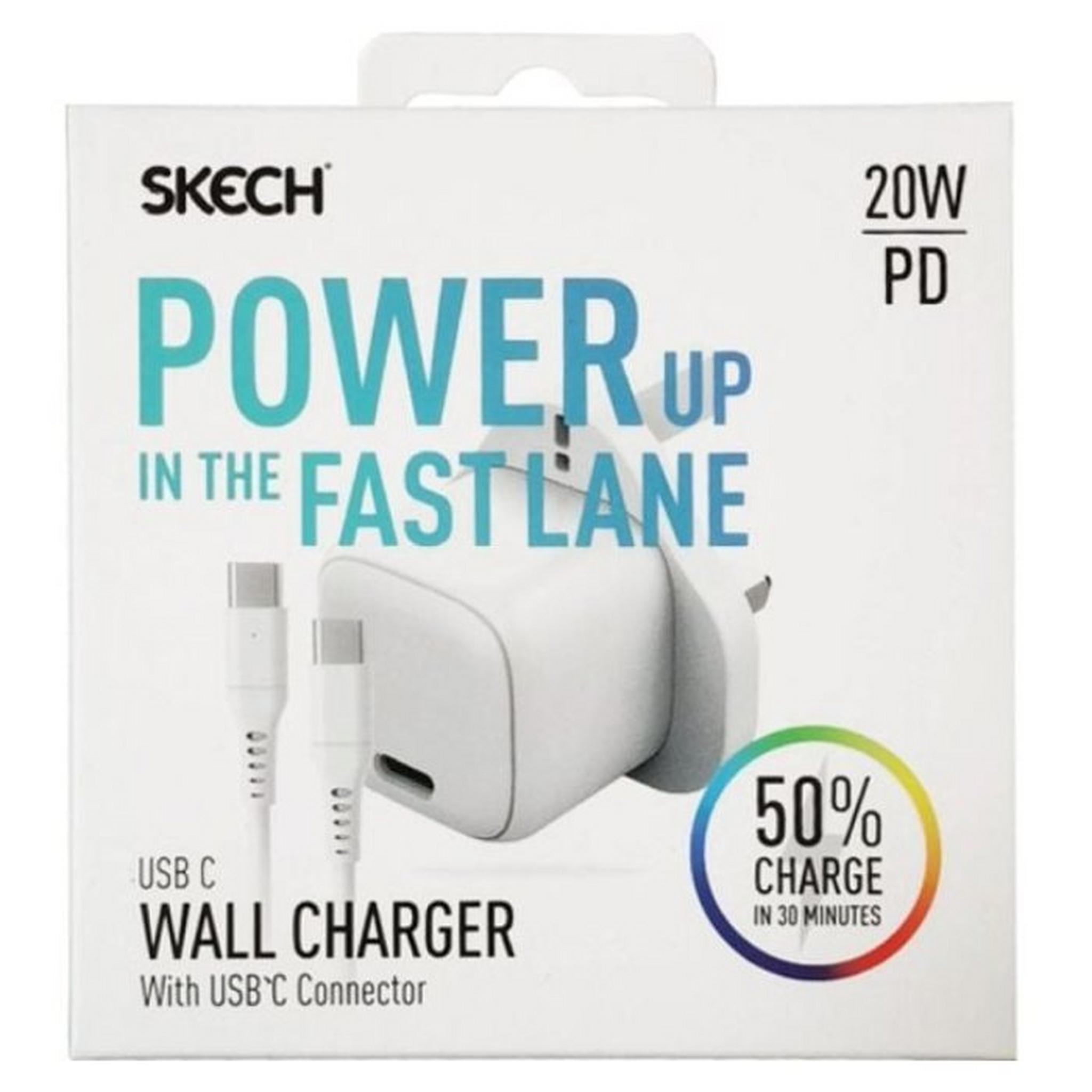 Skech Power USB-C Charger With USB-C Cable, 20W, SKEL-PD20UK-WC-WTE – White
