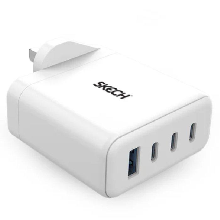 شاحن جداري 100 واط بي دي يو كيه من سكيتش، منافذ مزدوجة من النوع سي، SKEL-PDG100-UKW- أبيض