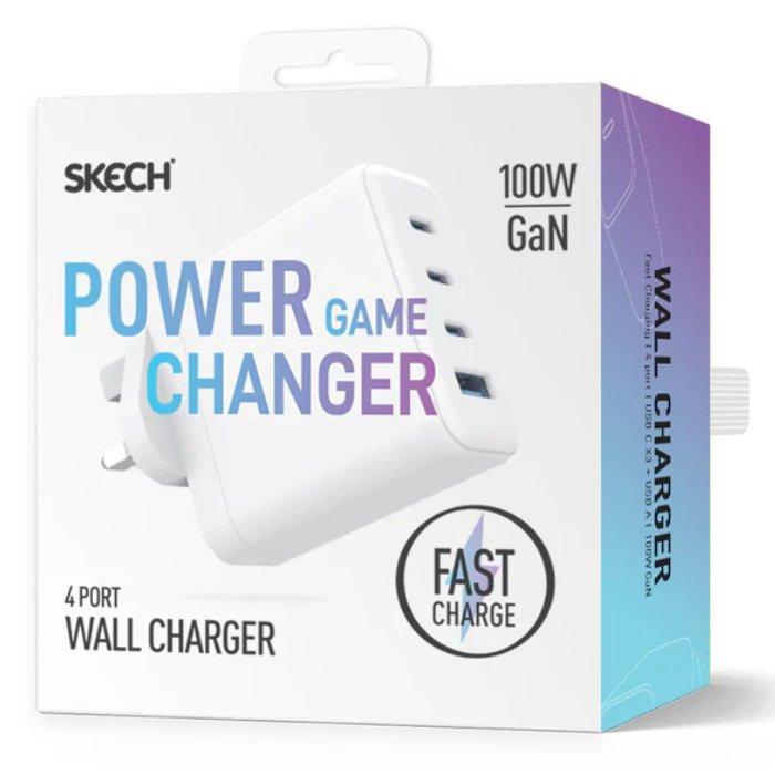 شاحن جداري 100 واط بي دي يو كيه من سكيتش، منافذ مزدوجة من النوع سي، SKEL-PDG100-UKW- أبيض