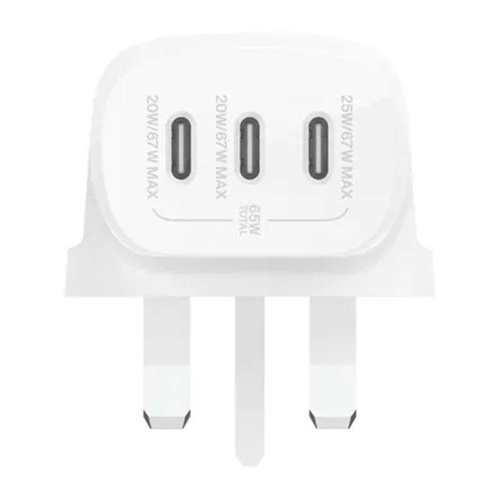Belkin BoostCharge 3-Ports USB-C Wall Charger, 67W, WCC002MYWH – White