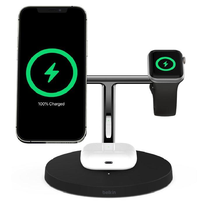 Buy Belkin magsafe 15w 3-in-1 wireless charger, wiz009mybk-v2 - black in Kuwait