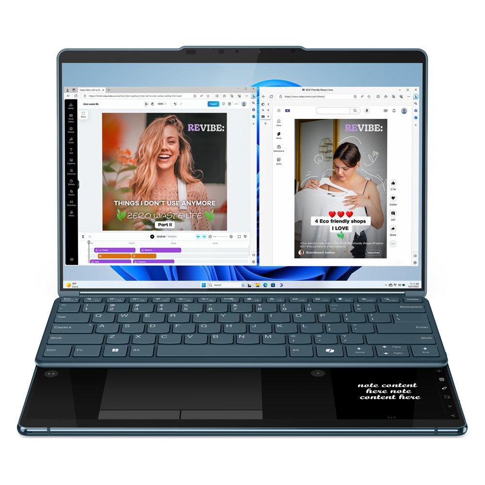 Lenovo Yoga Book 9 Convertible Laptop, Intel Core Ultra 7, 16GB RAM, 1TB SSD, Intel Graphics, 13.3-inch, Windows 11 Home, 83FF000KAX - Teal