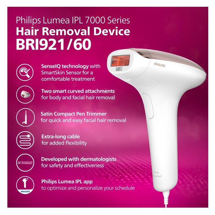 Philips Lumea Series 7000 Hair-Free Smooth Skin with Satin Compact Pen Trimmer, Corded, 2 Attachement, BRI921/60 - White