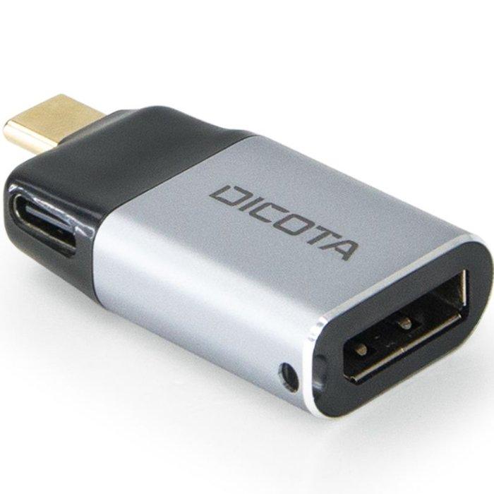 DICOTA USB-C to DisplayPort Mini Adapter with PD (8k/100W), D32046 - Black & Silver