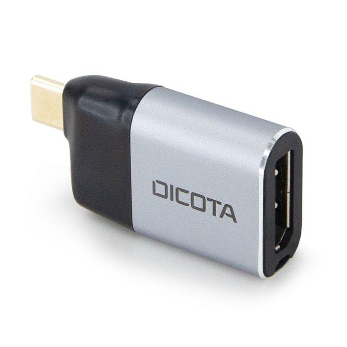 DICOTA USB-C to DisplayPort Mini Adapter with PD (8k/100W), D32046 - Black & Silver