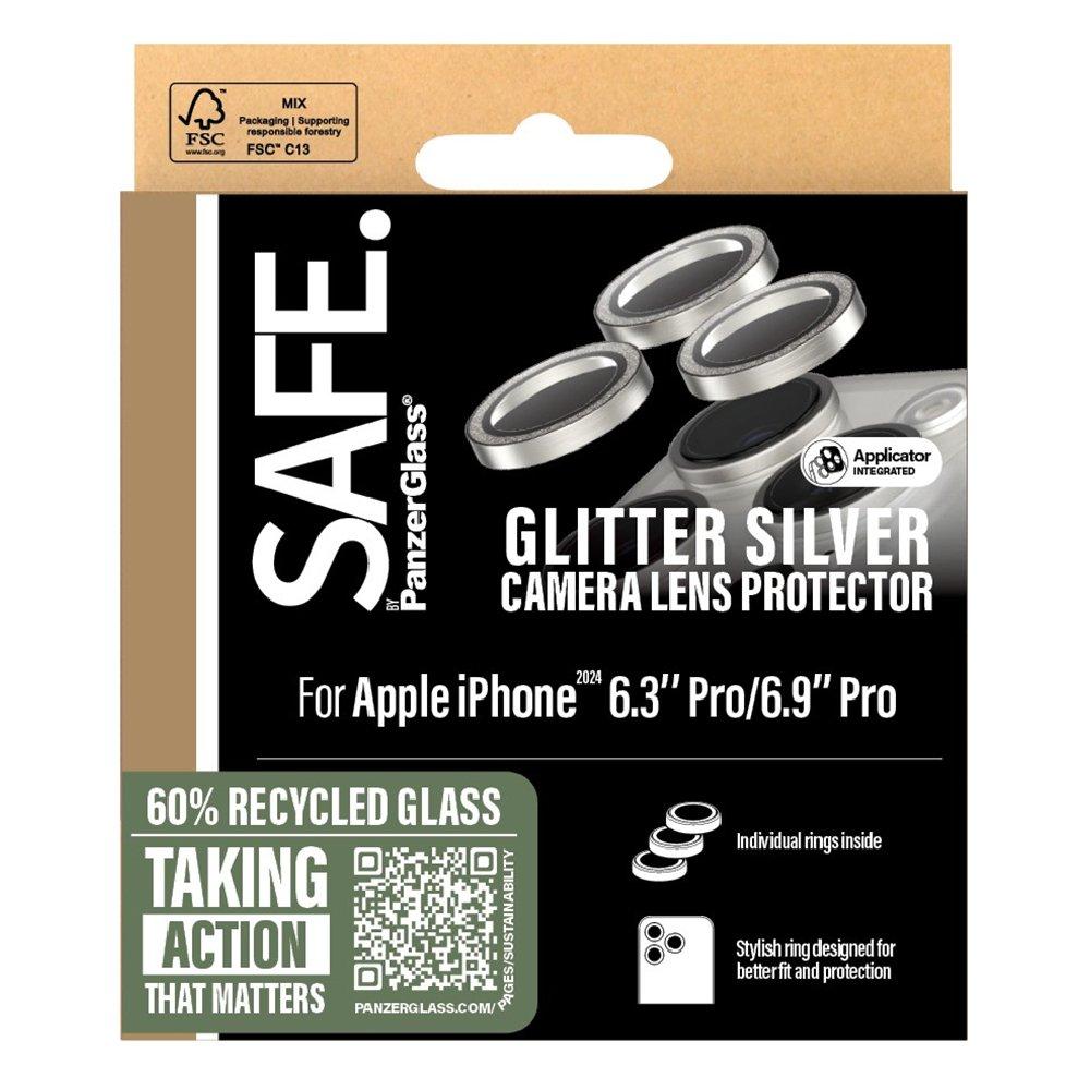 عدسة حماية لكاميرا لامعة بي جي لهاتف ايفون 16 برو وبرو ماكس من بانزر، مقاس 6.1/6.7، SAFE95893 - فضي