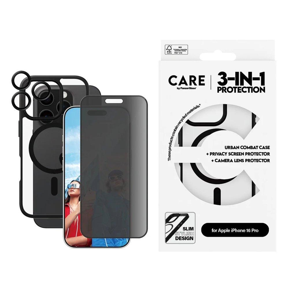 Panzer Care 3 in 1 Privacy Bundle for iPhone 16 pro, B1358+P2862+1284 – Black 