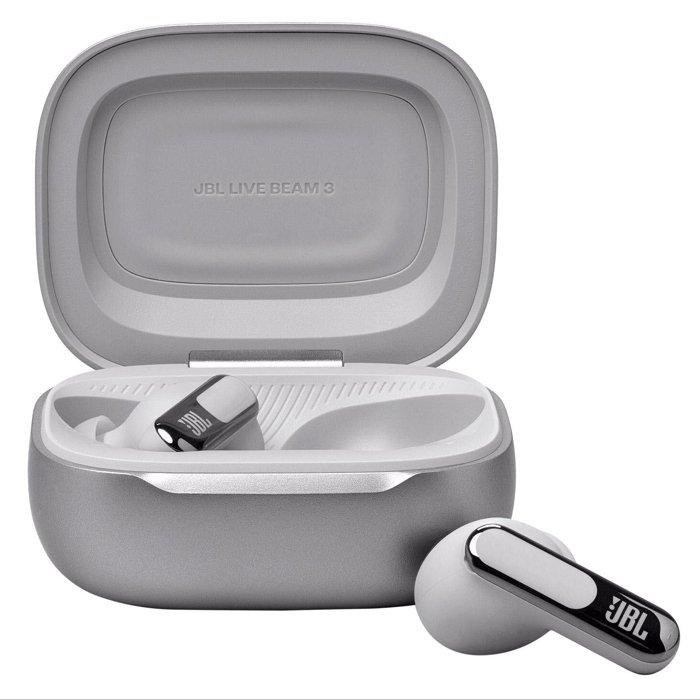 JBL Live Beam 3 True Wireless Noise Cancelling Earbuds with Smart Charging Case – Silver