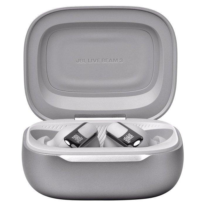 JBL Live Beam 3 True Wireless Noise Cancelling Earbuds with Smart Charging Case – Silver