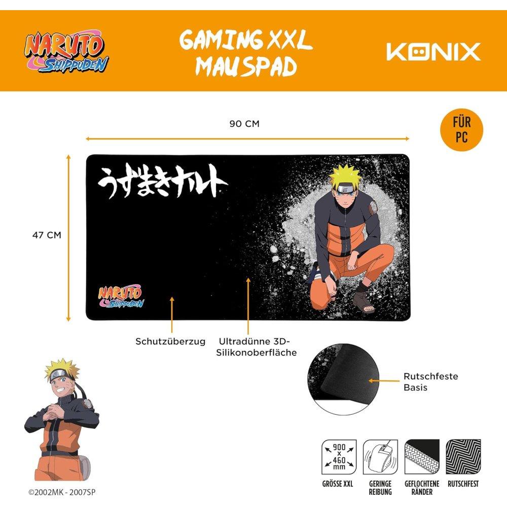 Konix Naruto XXL Gaming Mouse Mat 90 x 46 cm Naruto Mouse Mat with Non-Slip Rubber Base - Black