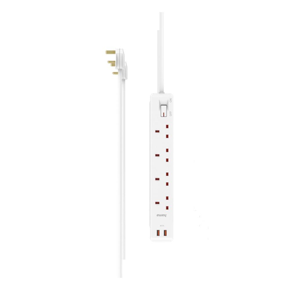 Buy Hama 4 way 2 usb a & c 2m strip extension, 20w, d3223861- white in Kuwait