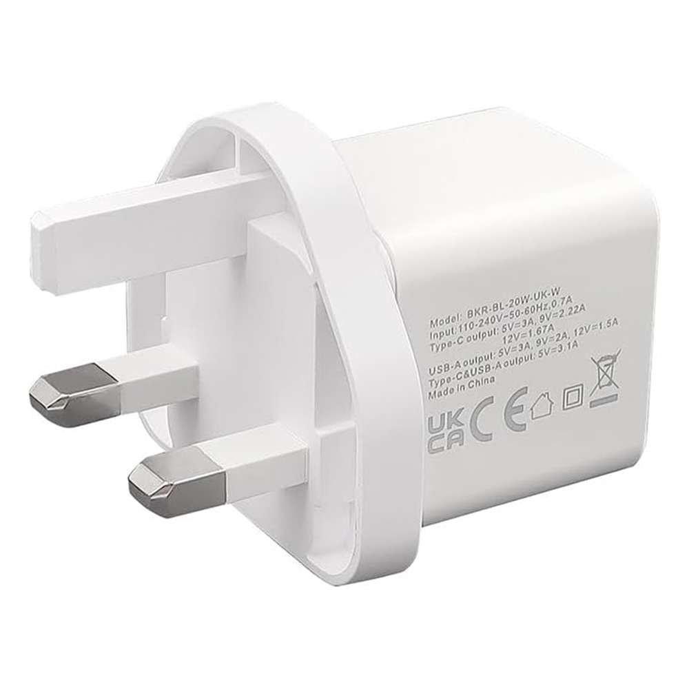 Baykron Basic Charger Dual Ports 20W USB-C & 18W USB-A Two fast charging ports - White