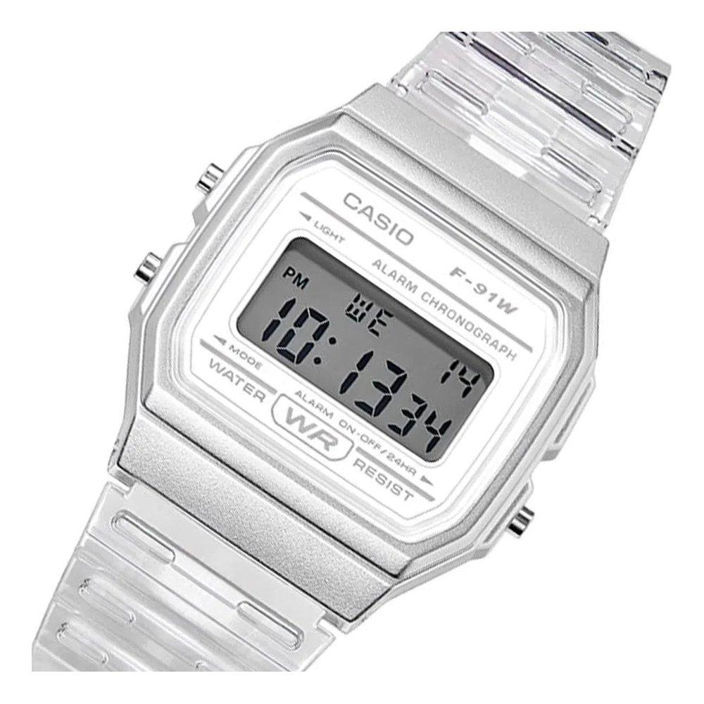 ساعة كاسيو جي إل يو الجنسين, ديجيتال, 38 مم, F-91WS-7DF  - شفاف