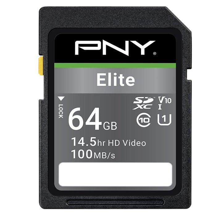 PNY Elite 64GB Class 10 U1 V10 SD Flash Memory Card