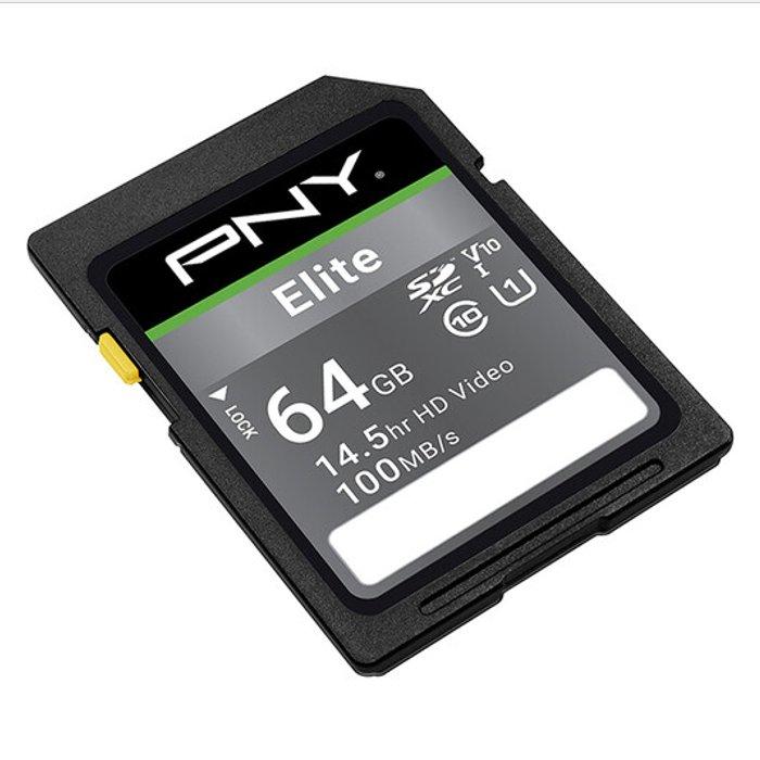 PNY Elite 64GB Class 10 U1 V10 SD Flash Memory Card