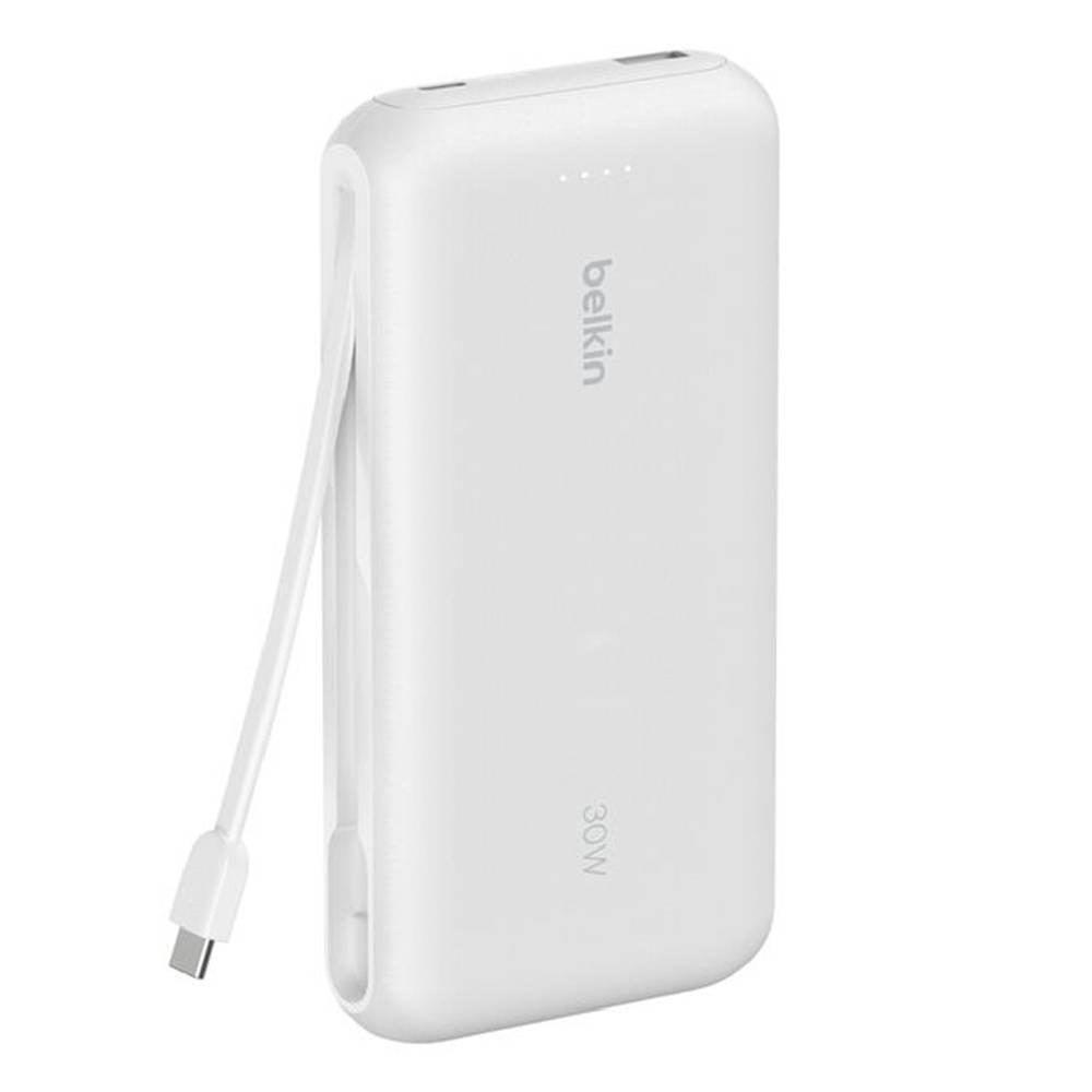 Belkin BoostCharge Power Bank 20K with Integrated Cable, 30W, BPB024HQWH - White