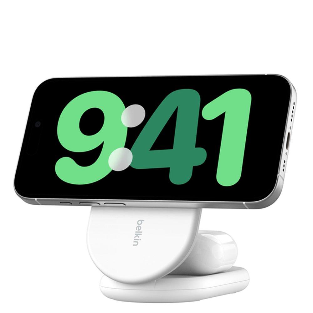 Belkin BoostCharge 2-in-1 Magnetic Foldable Wireless Charger with Qi2, 15W, WIZ028MYWH – White