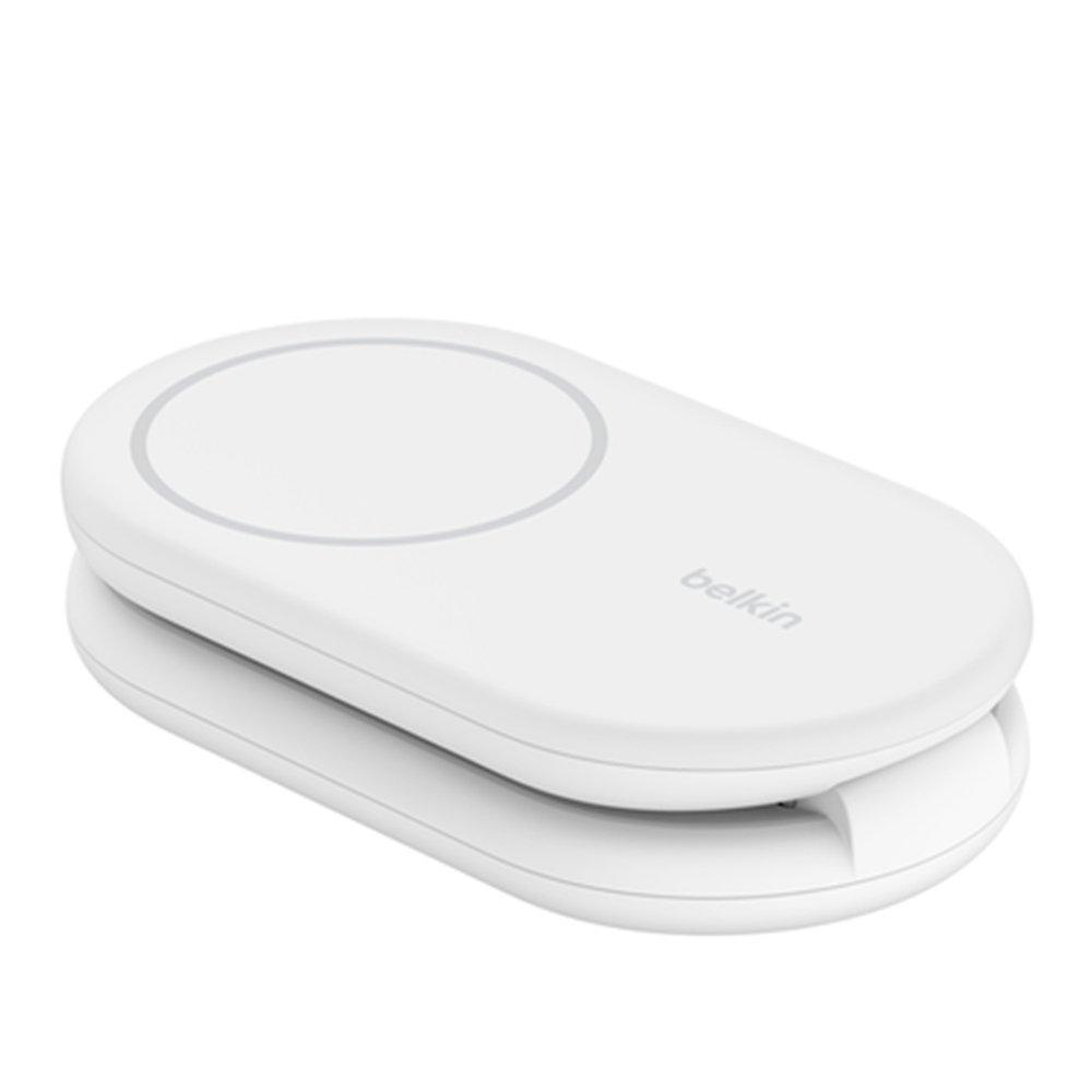 شاحن لاسلكي مغناطيسي بوست تشارج قابل للطي مع كيو اي 2 من بيلكن، بقوة 15 واط، WIB007MYWH - أبيض