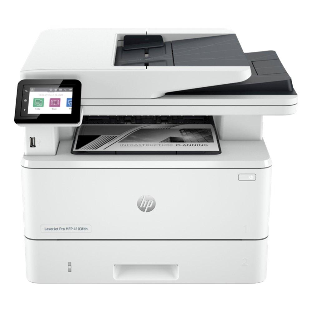 Buy Hp laserjet pro mfp 4103fdn printer, 2z628a – white in Kuwait